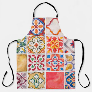 Aquarell Keramik Fliesen Sammlung. Quadratischer V Schürze