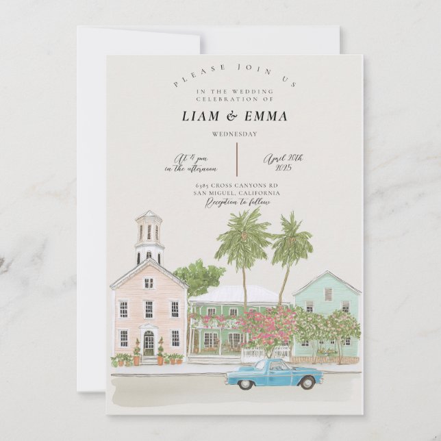 Aquarell KEY WEST Hochzeit Florida Keys  Einladung (Vorderseite)