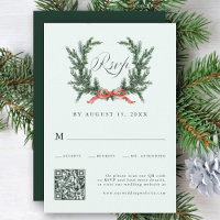 Aquarell-Kiefer-Kranz-Hochzeits-QR-Code-Mintgrün