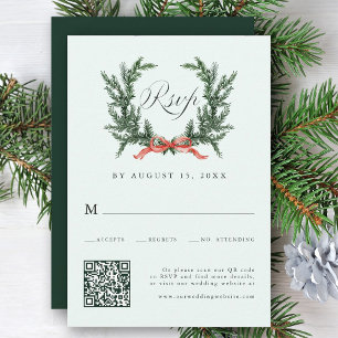 Aquarell-Kiefer-Kranz-Hochzeits-QR-Code-Mintgrün RSVP Karte