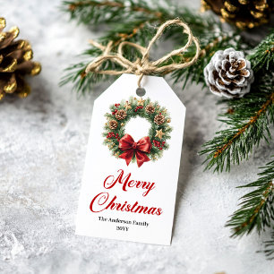 Aquarell-Kiefer-Kranz-Weihnachts-Geschenkanhänger Geschenkanhänger