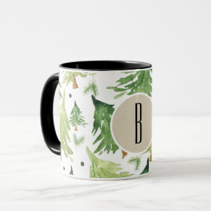 Aquarell-Kiefer-modernes rustikales Monogramm Tasse