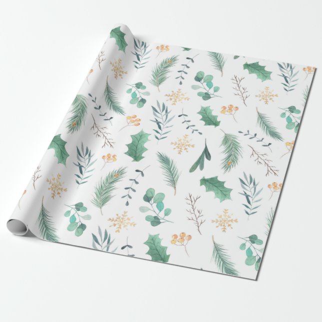 Aquarell-Kiefer-WeihnachtsPackpapier Geschenkpapier (Ungerollt)