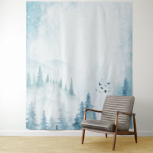 Aquarell Kiefern Berge Wandteppich