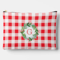 Aquarell-Kiefern-Kranz MONOGRAMM Rot Kariert LG