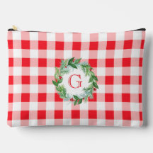 Aquarell-Kiefern-Kranz MONOGRAMM Rot Kariert LG