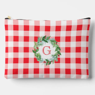 Aquarell-Kiefern-Kranz MONOGRAMM Rot Kariert LG Zubehörtasche