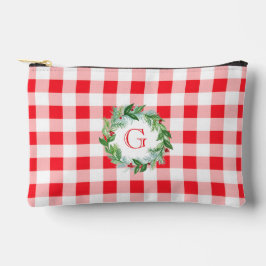 Aquarell-Kiefern-Kranz MONOGRAMM Rotkariert Zubehörtasche