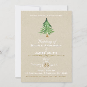 Aquarell Kiefernbaum Rustikale Kraft Hochzeit Einladung