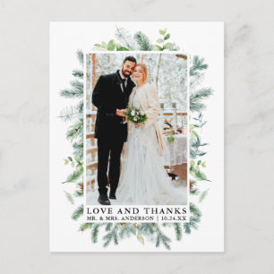 Aquarell-Kieferngrün Liebe und Dank Hochzeit Postkarte