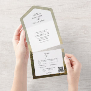 Aquarell-Kiefernwald-Gebirgs-Hochzeit All In One Einladung