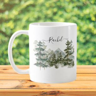 Aquarell-Kiefernwald und Berg-Ästhetik Kaffeetasse