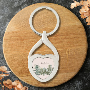 Aquarell-Kiefernwald und rustikales Gebirge Schlüsselanhänger