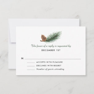Aquarell Kiefernzweig Kiefernzapfen Hochzeit RSVP Karte