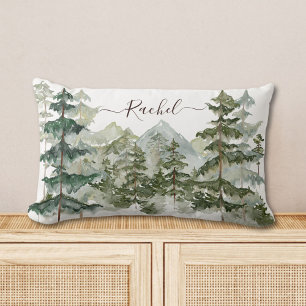 Aquarell-Kieferwald und rustikale Berglandschaft Lendenkissen