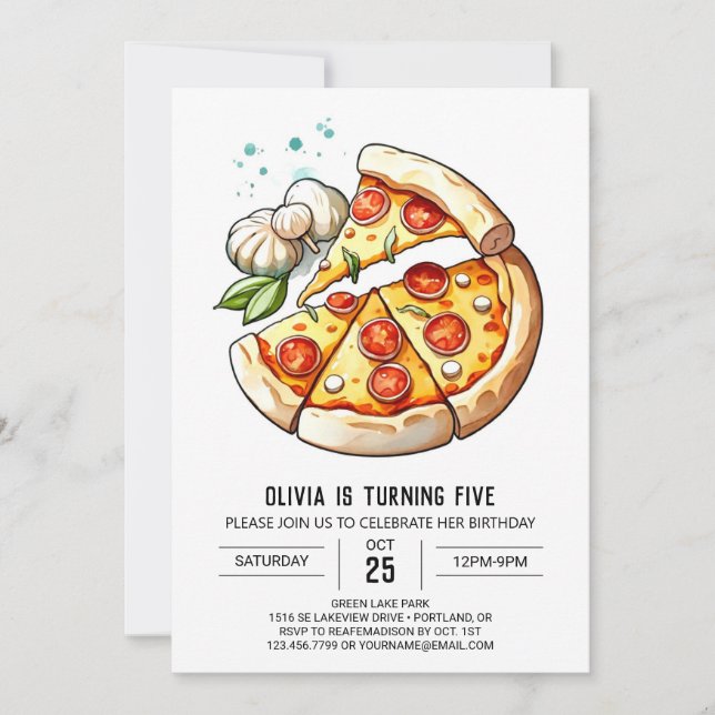 Aquarell Kinder Pizza Geburtstag Einladung (Vorderseite)