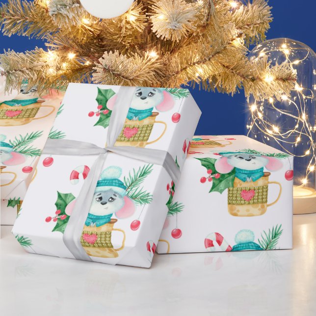 Aquarell Kinder Weihnachtsmäuse Tierart Geschenkpapier (Feiertage)
