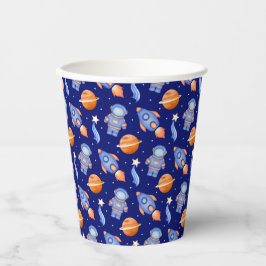 Aquarell-Kinder-Weltraumschiff & Astronaut Pappbecher