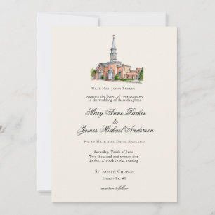 Aquarell-Kirche Traditionelle Hochzeit Einladung