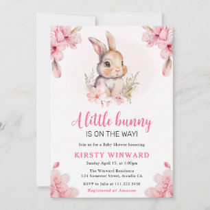 Aquarell-Kirschblüten-Hasen-Baby-Party Einladung