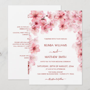 Aquarell-Kirschblüten-Hochzeit Alles-in-Einem Einladung