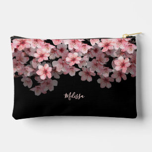 Aquarell Kirschblüten Schwarz Pink Dein Name Zubehörtasche