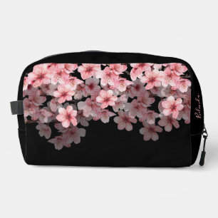Aquarell-Kirschblüten Schwarz Rosa Dein Name Waschbeutel