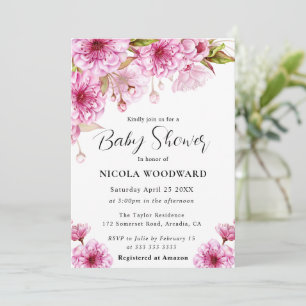 Aquarell-Kirschblüten-Zweig-Baby-Party  Einladung