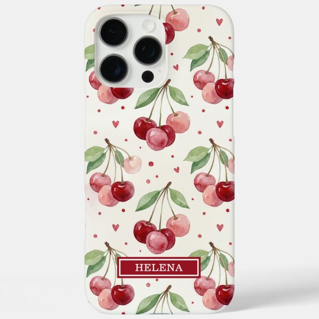 Aquarell-Kirschen-Monogramm Case-Mate iPhone Hülle (Rückseite)