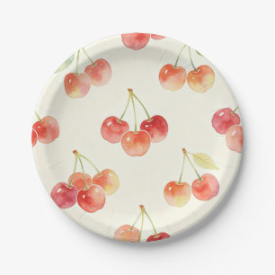 Aquarell-Kirschen Süßer Sommer Pappteller