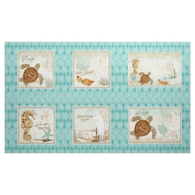 Aquarell-Kissen-Platten-Küste-Strand-Art Stoff (Yard (91,4 cm))