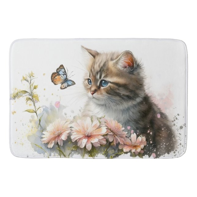 Aquarell Kitten und Butterfly Badematte (Vorderseite)