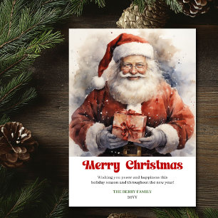Aquarell klassischer vintage Weihnachtsmann Gruß Feiertagskarte