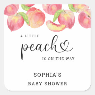 Aquarell Kleine Pfirsich ist auf dem Weg Baby Show Quadratischer Aufkleber