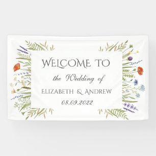 Aquarell Kleine Wildblumen-Wiese Rahmen Hochzeit  Banner