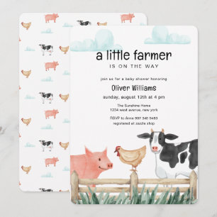 Aquarell Kleiner Bauer Tiere Baby Shower Einladung