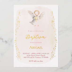Aquarell kleiner Engel Taufe Baby Mädchen Folieneinladung