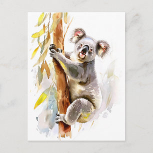 Aquarell Koala beim Klettern an Eukalyptus Postkarte