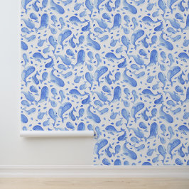 Aquarell Kobaltblauer Wal Paisley mit Creme Tapete