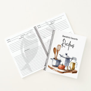 Aquarell-Kochthema personalisiertes Rezept Notizbuch