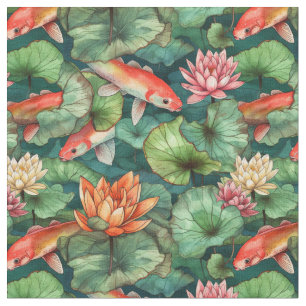 Aquarell Koi & Water Lilies Fabric Stoff