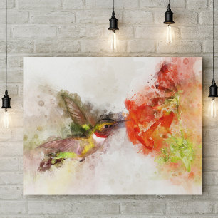 Aquarell Kolibri beim Fressen an einer lebendigen Fotodruck