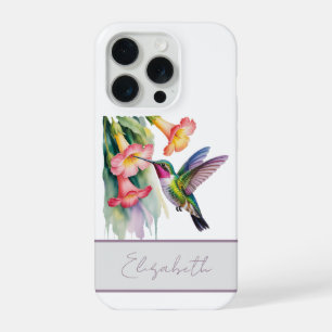 Aquarell Kolibri mit Blumenmotiven iPhone 15 Pro Hülle