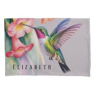 Aquarell Kolibri mit Blumenmotiven Kissenbezug
