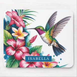 Aquarell Kolibri Tropische Blumen Mauspad