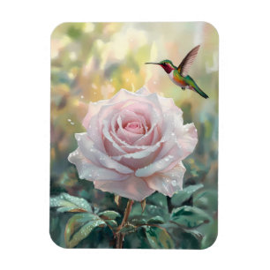 Aquarell Kolibri und rosa Rose Flexibel Magnet