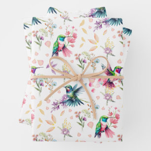 Aquarell Kolibri & Wildblume Geschenkpapier Set