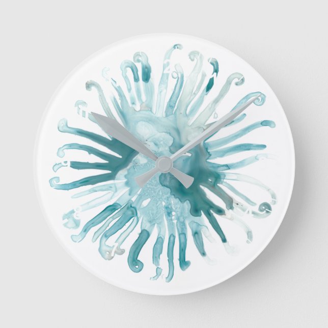 Aquarell-Koralle - Blau 2 Runde Wanduhr (Vorderseite)