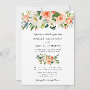 Aquarell Korallen Blumen Grüne Hochzeit W Einladung