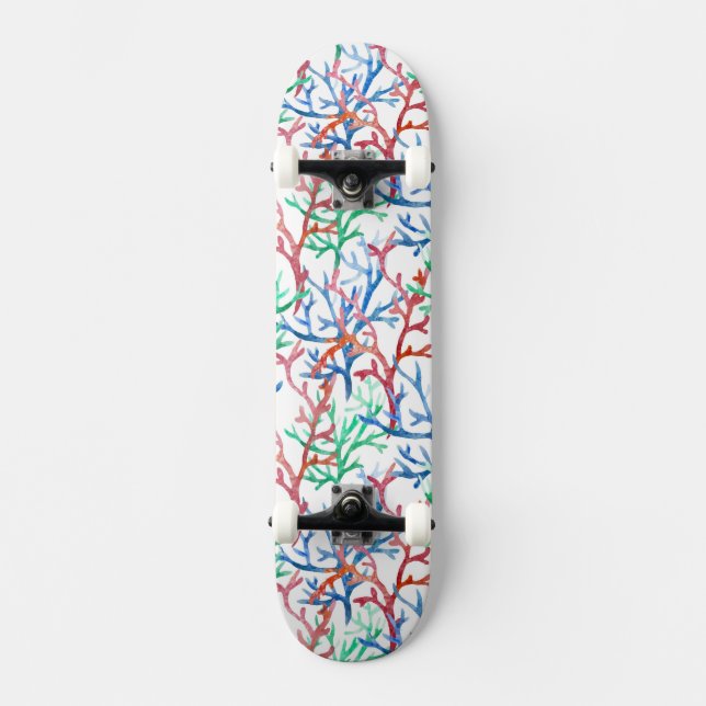 Aquarell-Korallen-Muster Skateboard (Vorderseite)